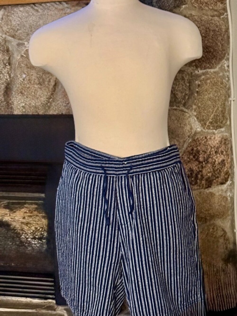Hudson & Barrow Men's Large Navy White Stripe Drawstring Short 100% Cotton Resor